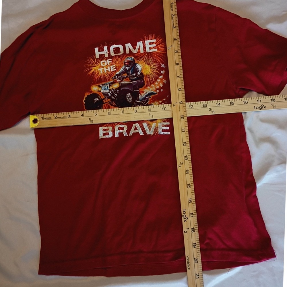 Faded Glory ATV Graphic Tee Kids M 8 Red Good Home of the Brave Patriotic Shirt